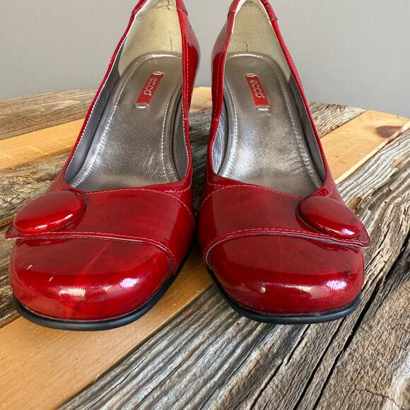 Ecco red patent leather button toe pumps - Christmas - round toe - heels - 40 - Picture 5 of 8